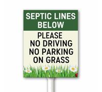 Cartello vintage "No Driving No Parking On Grass With Stake - Septic Lines Below Please Keep Off Lawn, Do Not Drive or Park Yard Sign", 12 x 15 cm, in alluminio antiruggine resistente allo sbiadimento