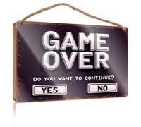 Cartello vintage per il bagno Game Over: Continue Or Exit?, cartello in legno autunnale, decorazione da parete, divertente cartello per porta del bagno (20 x 30 cm)
