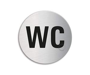 Cartello - WC | Targhette Targa acciaio inox Ø 75 mm autoadesivo | Ofform Design Originale No.8480