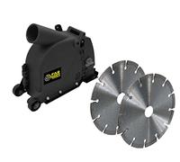 Carter per scanalatrice in cemento più 2 dischi diamantati calcestruzzo.125 mm per smerigliatrice angolare 115/125 mm, compatibile con qualsiasi smerigliatrice grazie a 4 anelli di riduzione