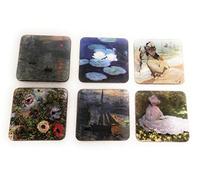 Cartexpo - Set di 6 sottobicchieri Monet, in legno/sughero, dimensioni di un sottobicchiere, 9,5 x 9 x 5 cm