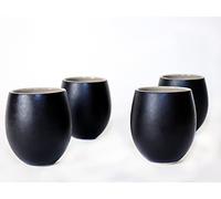 Carthage Trade Gallery - Tazzina da Caffè Espresso - Set di 4 Tazze da Caffè in Gres smaltato - 14 cl - Fatte a Mano (Nero opaco/Lino)