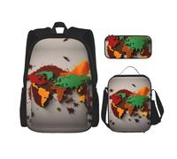 Cartina del mondo fatta di spezie, zaino da studio con portapranzo, astuccio in tela, borsa da viaggio per studenti elementari, Nero , Taglia unica, Set di zaini per la scuola