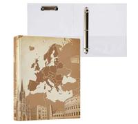 Cartina retrò continentale europea marrone 3,8 cm raccoglitori a tre anelli con tasche interne 2 pezzi forniture per ufficio 200 fogli