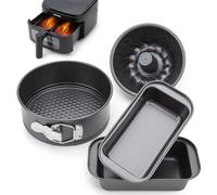 CARTMAN Set di 4 teglie da forno per friggitrice ad aria, in acciaio al carbonio, padella per pagnotta, ciambella e forma a molla, mini teglie antiaderenti per forno, friggitrice ad aria, essenziali