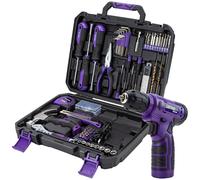 CARTMAN Set di attrezzi da 150 pezzi, set di attrezzi con trapano a batteria da 8 V viola, kit di attrezzi per la casa