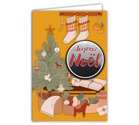 Cartolina Calda Natale Collage in Rilievo del Testo Lucido con Busta Bianca 12 x 17,5 cm - Decorazione scandinava nordica Albero Pacchetti Regali Calze Cavallo Cestini Illustrazione Migliori Auguri