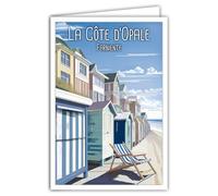 Cartolina Costa d'Opale Cabines de Plage sur la Digue et Villas 62 Pas-de-Calais Hauts-de-France - Con Busta Bianca Formato 12 x 17 cm - Made in France - Illustration mini poster