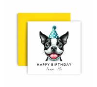 Cartolina di auguri di compleanno Huxters dal cane - Boston Terrier - Buon compleanno a mamma cane e papà cane - Cartolina di compleanno dal cane agli amici e alla famiglia per il primo compleanno