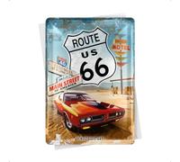 cartolina metalla 10 x 14 cm - Route 66 Red Car