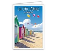 Cartolina Postale Côte d'Opale Cabines de Plage Sable Mer et Aquiloni 62 Pas-de-Calais Hauts-de-France - Con Busta Bianca Formato 12 x 17 cm - Made in France - Illustration mini poster