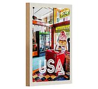 Cartolina vintage in legno | USA American Diner | decorazione retrò | 12 cm x 18 cm