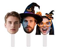 Cartonato con testa grande e volto divertente di Halloween, cartone personalizzato ritagliato con bastoncino, foto di maschere e volti personalizzati per Halloween, Natale, compleanno o qualsiasi
