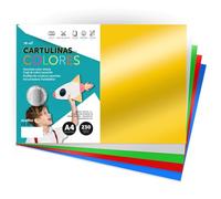 Cartoncino Colorato Metallizzato, Fogli A4 21x29,7cm, Cartoncini 230g per Fai da Te, Progetti Creativi e Arte con Effetto Riflettente m-office (25 fogli, assortimento)