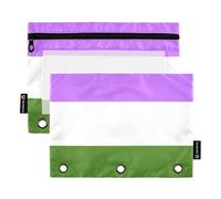 Cartone animato 3 anelli raccoglitore matita sacchetto Genderqueer Pride Flag Movimento Lgbt Flat Zipper Raccoglitore Matite Borse Raccoglitori Scuola Tasche Trasparenti Carino 24,9 x 18 cm, 2