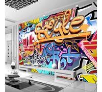 Cartone Animato A Colori Dipinto A Mano Lettere Graffiti Fine Art 3D Carta Da Parati Facile Installare Mobili Sfondi Ufficio Divano Camera Letto Sfondo Decorazione Murale-400cm×280cm