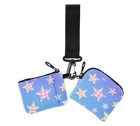 Cartone animato a scacchi plaid stella blu portafogli da donna porta carte di credito piccolo portatile cerniera contanti portamonete con portachiavi per uso quotidiano 2 confezioni, Cartone animato a