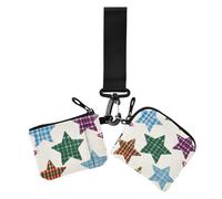 Cartone animato a scacchi scozzese stella beige portafogli da donna custodie per carte di credito di dimensioni compatte organizzatori di denaro con portachiavi per le donne 2 pezzi, Cartone animato a