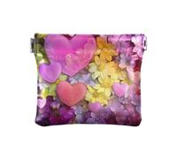 Cartone animato amore cuore fiori PU pelle piccola moneta unica chiave organizzatore per signora, Fiori a forma di cuore di San Valentino, 1 size, Stampa artistica