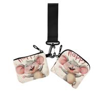 Cartone animato animale è felice ogni giorno doppio portamonete porta carte di credito portafoglio minimalista da polso portafoglio portachiavi con cinturino da polso per donna confezione da 2,