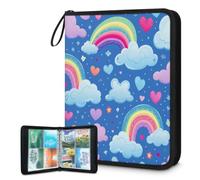 Cartone animato arcobaleno amore cuore nuvole raccoglitore di carte collezionabili 4 tasche con cerniera, 3 anelli porta carte album con 50 maniche organizer per carte da collezione compatibile con