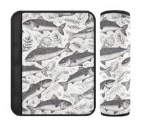 Cartone animato Barracuda crema grigio 2 Pack seggiolino auto cinghie imbottite, protegge collo e spalle, cintura di sicurezza pad per SUV Van Van 25,4 x 19,6 cm Protector para cinturón de carro