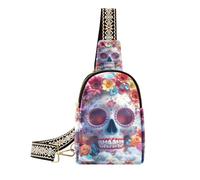 Cartone animato bianco alla moda del cranio del fiore morto borsa a tracolla degli uomini di cuoio borse a tracolla per le donne per il, Cartone animato bianco di teschio fiore morto, 1 size