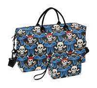 Cartone animato Bianco Pirata Skull Bagaglio Borsa Da Viaggio Weekender Bag Gym Bag con Cinghia Regolabile per Trekking Grande Capacità Bolsa para