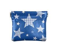 Cartone animato blu a scacchi stelle PU pelle piccola moneta unica carta chiave organizzatore per le signore, Stelle scozzesi a scacchi blu del fumetto, 1 size, Stampa artistica