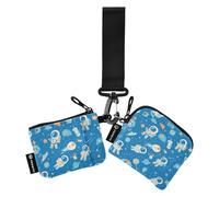 Cartone animato Blu Spazio Pianeta Astronauta Portafoglio da donna Casi per carte di credito Piccolo Portatile Cerniera Portafoglio da polso con Tasca con Cerniera per Uso quotidiano 2 Pz Porta