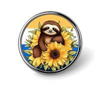 Cartone animato Bradipo Seduto su Girasole Distintivo Rotondo Carino Smalto Spilla Spilla Spilla Personalizzata Abbigliamento Decorazione Unisex Badge Holder Cappelli Borse Camicie Decor