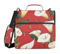 Cartone animato Calla Lily Red Flower 3 anelli Zip Up Raccoglitore con tracolla e manico include tasca con zip Portfolio Organizer adatto per la scuola media