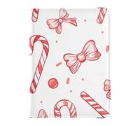 Cartone animato Candy Cane Fiocco Natale in Pelle Passaporto e Vaccino Card Wallet Combo Vaccino Card Holder Combo Porta Passaporto Combo con Vaccino Card Slot Impermeabile, Cartoon Candy Cane Bow
