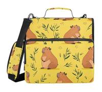 Cartone animato Capybaras Erba 3 anelli Zipper Raccoglitore con Maniglia Tracolla, Capacità 500 fogli Multi-Pocket Storage Organizer Bag per Scuola Ufficio
