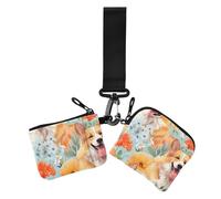 Cartone animato carino arancione Corgis portafogli doppio da donna porta biglietti da visita minimalista portamonete borsa portafoglio con cerniera tasca portamonete per signore 2 pezzi, Cartone