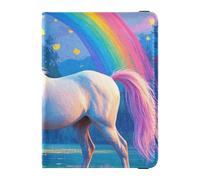 Cartone animato carino arcobaleno bianco unicorno in pelle impermeabile porta passaporto per viaggi custodia protettiva per vaccini portafoglio porta passaporto per donne leggero, cartone animato