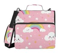 Cartone animato carino arcobaleno nuvole 3 anelli raccoglitore con tasche extra con cinghia facile da trasportare Portfolio Organizer per studenti di medie dimensioni