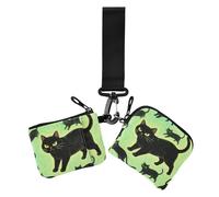 Cartone animato carino arrabbiato gatto nero donne porta carte di credito porta soldi titolare minimalista con tasca con cerniera per le signore 2 pezzi, Gatto nero arrabbiato carino cartone animato