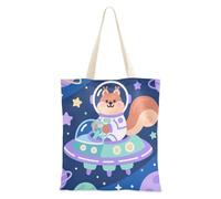 Cartone animato Carino Astronauta Scoiattolo Viola Tote Borsa di Tela con manici Iniziale Tote Borse Per Le Donne di Tela Shopping Bags per Lavoro Bolsa de lona