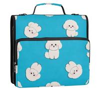 Cartone animato carino bianco Bichon Frise Dog 3,8 cm 3 anelli organizzatore raccoglitore con tracolla e manico Laege capacità portfolio organizer per la scuola