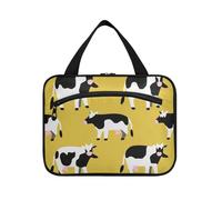 Cartone animato carino bianco e nero mucca appeso borse organizzatore di viaggio con gancio, progettista borsa compatta con scomparti per gli elementi essenziali per le donne zaino zaino para Perfume