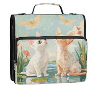 Cartone animato carino bianco gatto fiori farfalla 3 anelli cerniera raccoglitore borsa con tracolla include tasca con zip portafoglio portatile per scuola media Carpeta del organizador