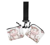 Cartone animato Carino Bianco Rhinoceros Fiori Farfalla Donne Borse di Moneta Custodie di Carta di Grande Capacità Organizzatori di Denaro con Cinturino da Polso per il Lavoro 2 Pz portatarjetas para