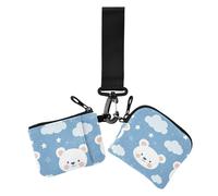 Cartone animato carino bianco San Valentino Love Bear Portafoglio portamonete da donna porta carte sottile piatto organizzatori di denaro con portachiavi per donna 2 pezzi, Carino orso bianco amore