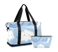 Cartone animato carino blu balena da viaggio borsa da marinaio borsa per il fine settimana con borsa per cosmetici per sport multifunzionale, balena blu carina cartone animato, 1 taglia, Balena blu