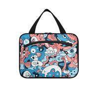 Cartone animato carino blu mostro graffiti borse da appendere per le donne che viaggiano con gancio, borsa tote espandibile di design per gli elementi essenziali da viaggio zaino in spalla estuche
