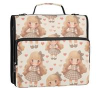 Cartone animato carino capelli castani principessa bambola 3 anelli raccoglitore cerniera con manico e tracolla rimovibile include tasca con cerniera borsa organizer per documenti per scuola media