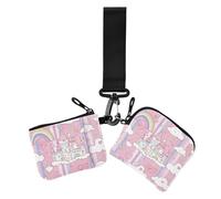 Cartone animato carino colorato castello delle fiabe portafoglio portamonete da donna porta carte mini moda cerniera contanti portamonete con tasca con cerniera per signore 2 pezzi, Cartone animato