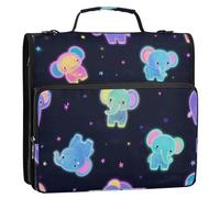 Cartone animato carino colorato fluorescente elefante neon 3 anelli 3,8 cm raccoglitore organizzatore con tracolla e maniglia include tasca con cerniera portfolio portatile adatto per la scuola media