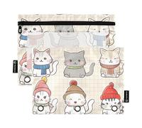 Cartone animato carino colorato gattino grandi sacchetti con finestra trasparente matita caso grande capacità raccoglitori 3 anelli per ufficio scuola forniture cosmetici multicolore 2 PCS